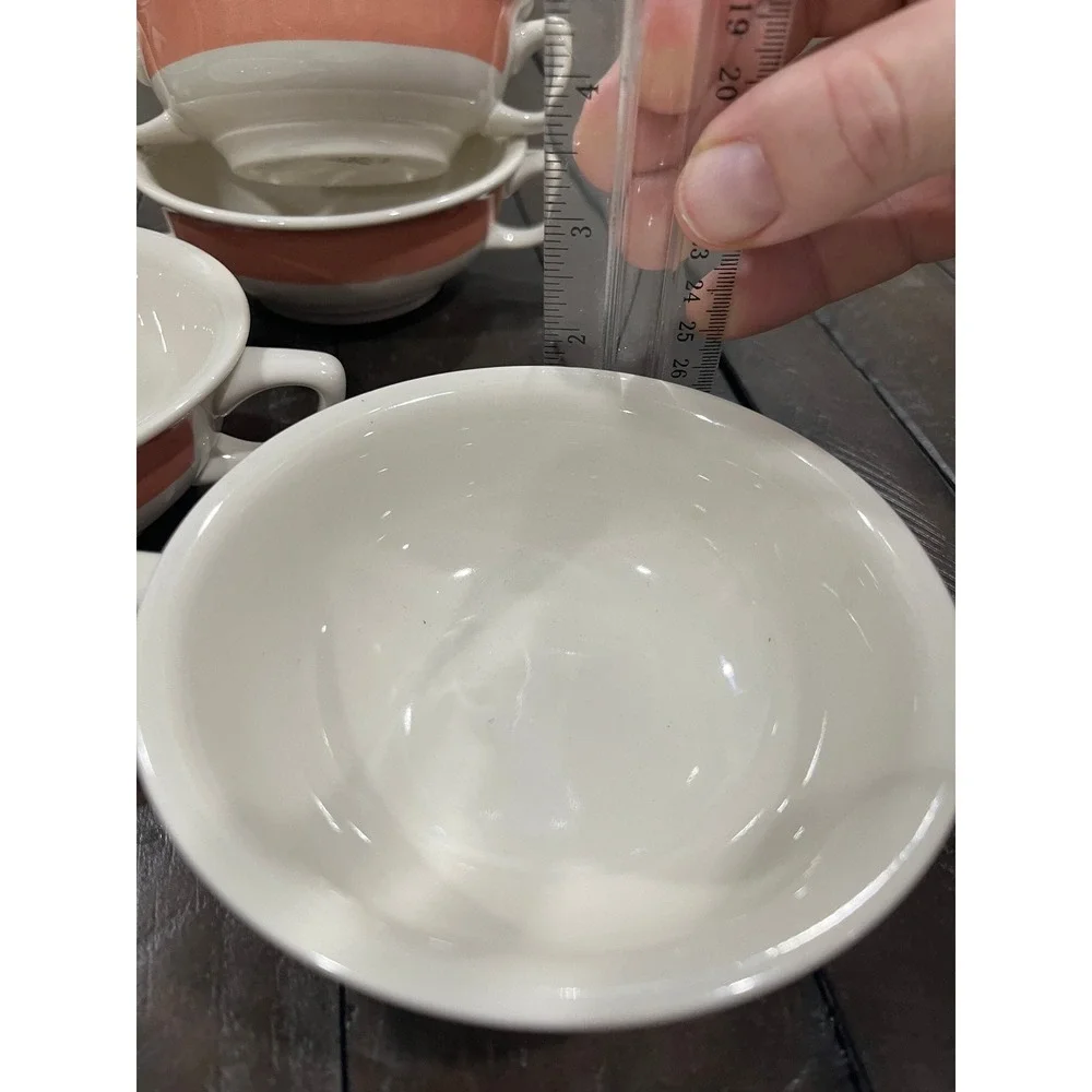 Vintage Homer Laughlin Best China Double Handle Soup Bowl Ivory Pink Set Of 6‎